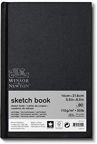 Winsor & Newton 6673017 Skizzenbuch mit 80 Blatt Skizzenpapier, 110 g/m², Hardcover gebunden mit Rückenleimung, mikroperforieten Blättern - 17,8 x 25,4cm