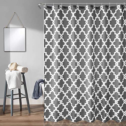 Trimming Shop Shower Curtain Polyester Fabric Bathroom Curtain Mould & Mildew Resistant With 12 Curtain Hook Waterproof Bath Curtain 180 x 200cm Long Shower Curtain Liner Washable, Grey Trellis