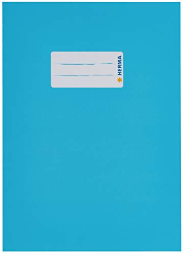 HERMA 19764 Heftumschläge A5 Karton Hellblau, 10 Stück, Hefthüllen mit Beschriftungsfeld aus stabilem & extra starkem Papier, Heftschoner Set für Schulhefte, farbig