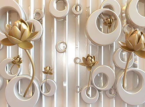ABSTRAKT DESIGN Fototapete VLIES-300x223 cm (2019A)-Gold Blumen Rosen Orchidee Pflanzen Wandtapete-Inkl. Kleister-Vliestapete Bild Dekoration Wand-Dekor Moderne Motiv-Tapete Panorama Poster XXL