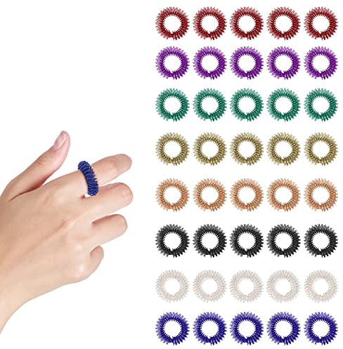 40 Stücke Finger Massage Ring, 8 Farben Stachelige Sensorische Finger Ringe Anti Stress Acupressur Ringe, Leise Stress Reduzierer und Massager für Jugendliche Erwachsene