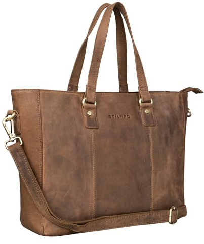 STILORD Damen-Shopper aus Leder braun - Vintage Handtasche für Damen - Frauen-Schultertasche - 13,3 Zoll, perfekt für Laptop 'Emmeline'