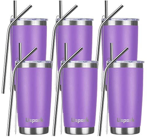 UsparkMC 20oz 550ml Tumbler Bulk Stainless Steel with Lid and Straw,Double Wall Vacuum Insulated Coffee Travel Mug for Hot & Cold,Reusable Cup,BPA Free,6pack