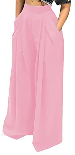 SHINFY Pantaloni a palazzo da donna elasticizzati a gamba larga taglie forti (S-3XL), A-rosa, 3XL