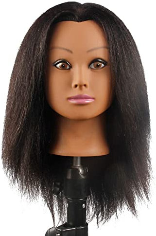 Kalyx Mannequin Head Real Hair for Cosmetology Manikin Maniquins Hairdresser Practice Training Head Doll Head and Table Clamp Stand
