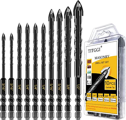 Masonry Drill Bit Set - Cement Drill Bit, Professional Concrete Drill Bit Set (10PCS) for Glass/Brick/Cement/Tile/Etc, Industrial Strength Carbide Cross Drill Bit Tip, 3/16-1/2 by TITGGI