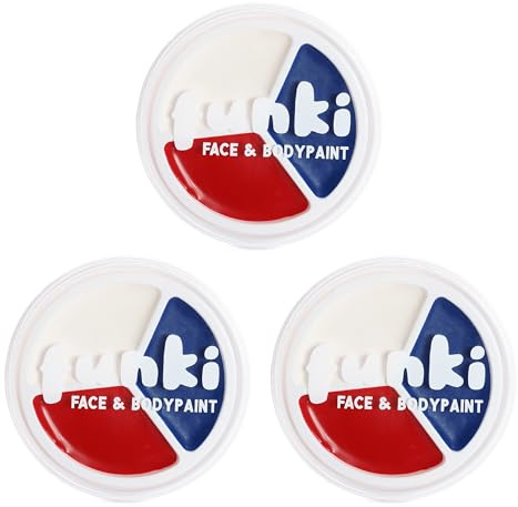 Lot de 3 peintures à base d'huile rouge, blanc et bleu – Pot de peinture pour visage rouge, blanc et bleu – Accessoire de maquillage pour déguisement