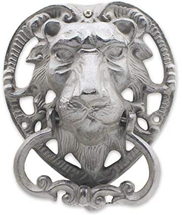 Samnuerly Großer Türklopfer für die Haupttür, Gusseisengriff, Grauer Löwenkopf, Torklopfer, Zugring, klassischer Vintage-Türknauf für Innen- oder Außenschrank, handgefertigt (14,8 × 6,4 × 17,8 cm)