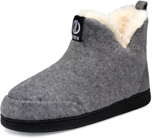 GURGER Hausstiefel Herren Plüsch Gefüttert Damen Hüttenschuhe Filz Warm Winter Hausschuhe Hohe Hüttenstiefel Filzpantoffeln Slipper Boot, Größe 44 45 Grau