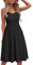 Yageshark Sommerkleid Damen Einfarbig Spaghetti Swing Strandkleid Knielang A-Linien Knopf Kleid Midikleid (Schwarz,XX-Large)