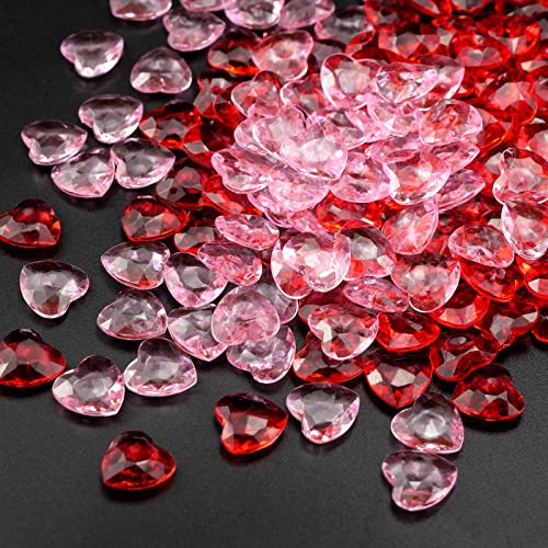 WakiHong 500 Stücke Herzen Diamantkristalle 12mm rot/rosa acryl Herz Herzform Strasssteine für DIY,Vasenfüller,Dekoration Hochzeit,Valentinstag (Rot, Rosa)