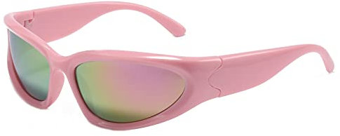 YUELUQU Y2K - Occhiali da sole avvolgenti da uomo e da donna, per sport all'aria aperta, occhiali da sole UV400, Montatura rosa/lenti rosa, Medium