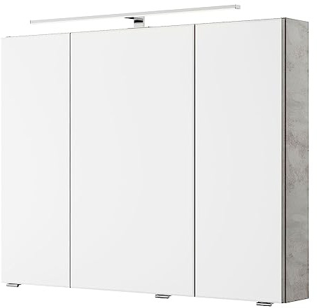 Lomadox Bad Spiegelschrank mit 3D Funktion und LED Beleuchtung in Oxid Hellgrau, B/H/T ca. 90/70,3/14,5 cm