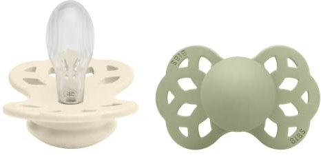 BIBS Infinity Pacifiers 2 Pack BPA Free Symmetrical Teat Silicone Made in Denmark 6-18 Months (2 Pack), Ivory & Sage