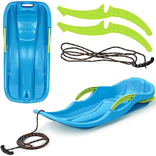 Schneerutscher Porutscher Schneeflitzer für Kinder Kunststoff Kinderbob Bob Schlitten Rodel Schneegleiter mit Zugseil und Bremse (Blau)