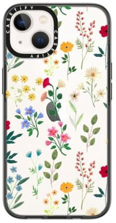CASETiFY Compact iPhone 14 Case [2X Military Grade Drop Tested / 4ft Drop Protection] - Spring Botanicals 2 - Clear Black