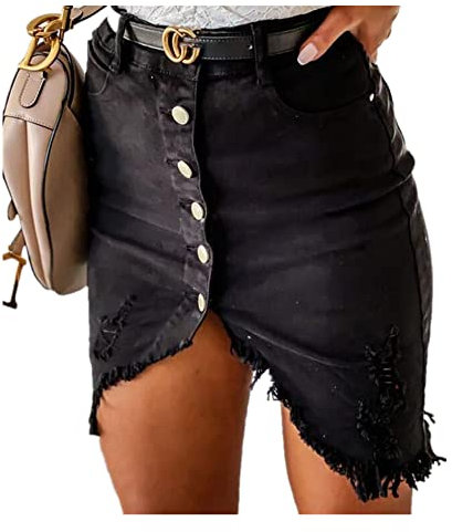 CUOREZ Einreihiger Jeansrock (ohne Gürtel), Schwarz , 36