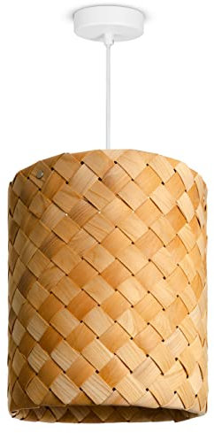 Paco Home LED Pendellampe Pendelleuchte Hängelleuchte Hängelampe für Wohnzimmer Schlafzimmer Esszimmer Schirm Papier E27, Farbe:Holz (Ø25cm), Leuchtenart___Farbe:Pendelleuchte - Weiß