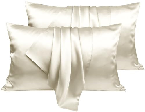 Imperial Rooms Satin Pillow Cases 2 Pack – Soft as Silk Pillowcases for Hair and Skin, Gifts for Women – Ivory Pillow Covers with Envelope Closure (50x75 cm)