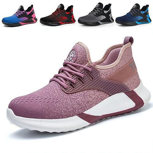 AONETIGER Sicherheitsschuhe Herren Damen Leicht Arbeitsschuhe Stahlkappe Sportlich Schutzschuhe Atmungsaktiv rutschfest Schuhe Sneaker(Größe 36,Pink B)