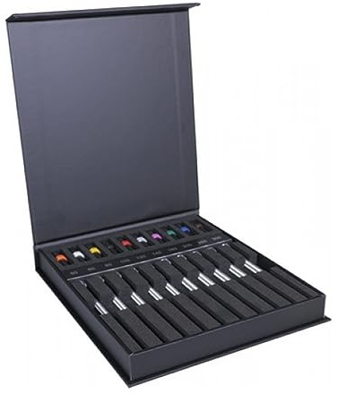 Bergeon Surtido de destornilladores 30080-AC10, 10 unidades, en caja de plástico, con cabezal giratorio, 0,5-3,0 mm, incluye cuchillas de repuesto, Negro