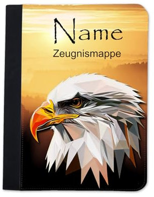 Zeugnismappe mit Namen | Zeugnismappe personalisiert | mit Klarsichthüllen A4 + | Urkundenmappe | personalisierte Dokumentenmappe mit Platz für U-Heft, Impfpass, Schwimmpass, Fahrradpass (Adler)