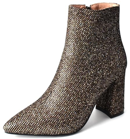 Stivaletti da Donna con Tacco Largo, Stivali da Sera Appuntito Tacco Alto Stivali Corti Zip Paillettes, B11759Yw Oro Numero 40 EU