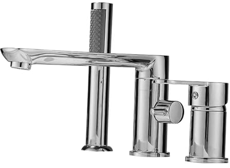 BiaoTeng Badewannenrandarmatur 3 Loch Messing Einhebelmischer Heiß oder kalt 3 Loch Armaturen Badewanne Badewannen Armaturen Set,Silber