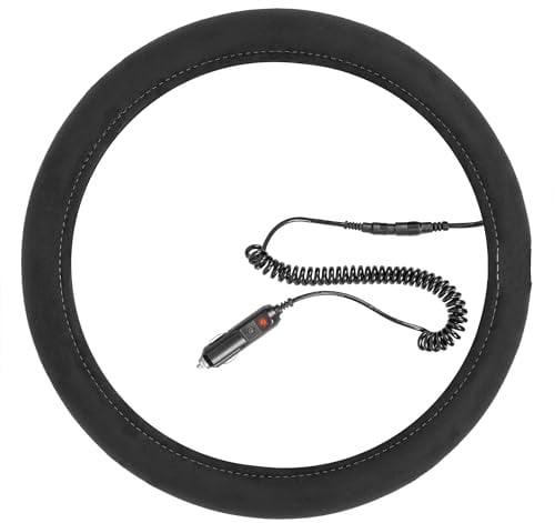 Unifizz Beheizte Lenkradhülle mit warmem Griff – Handwärmender Lenkradschutz, heizt sich schnell auf – passend für Lenkräder von 36,8–39,4 cm für Auto, LKW, Van, SUV (schwarz)