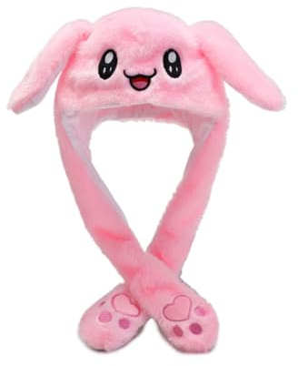 LED Glowing Plushy Rabbit Hat, LED Leuchtende Plüsch Kaninchenhut, Lustige Plüsch-Häschen-Hut-Kappe, Mütze mit Beweglichen Ohren, Niedlicher Leuchtender Hasen Plüsch Hut für Cosplay, Party (Rosa)