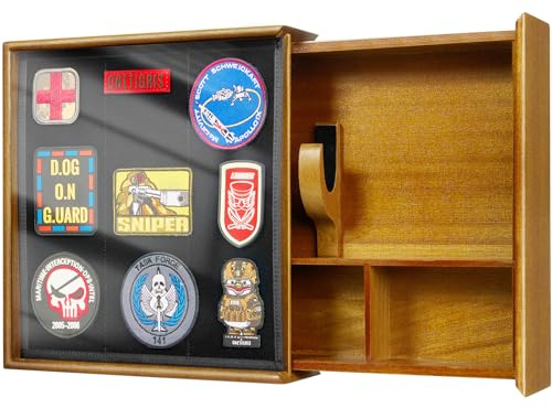 OneTigris Almacenamiento oculto para armas, caja fuerte oculta para muebles | Marco de fotos de madera con estante oculto para montaje en pared, con panel de visualización de parches