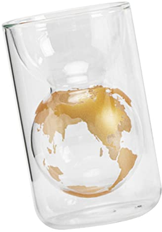 LABRIMP Hanging Clear Globe Whiskey Glasses Double Wall Etched Map Coffee Cups Cocktail Espresso Mug for Wine Golden Decor Water Drinking Cup Whisky Glass Drinking Glass Delicate