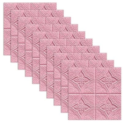 BBTISG 10 Pcs 3D Brick Wallpaper, 35 * 35cm Self Adhesive DIY Wall Stickers Waterproof PE Foam Panel Wall Tiles Suitable for Kitchen, Bathroom, Living Room (Pink)