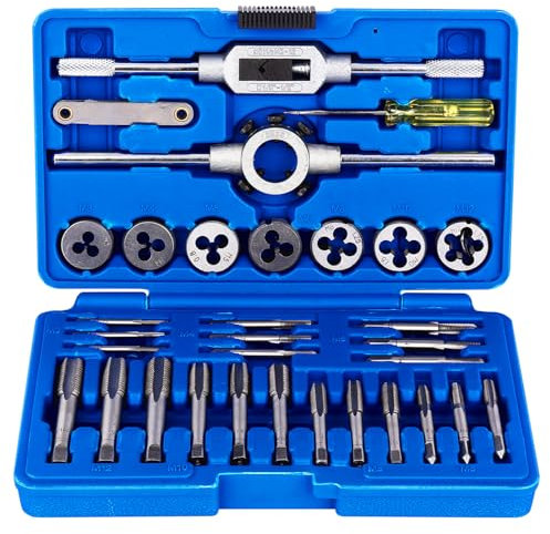 GreeSuit Set da 32 pezzi di filettature metriche in lega di tungsteno, filettatura metrica per trapano conico, filettatura e maschi con custodia
