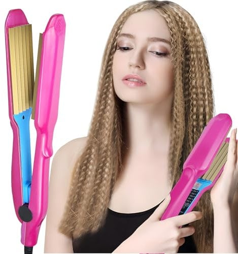 FTJKGH Hair Crimper for Women and Girls, Professional Crimping Iron, Corrugation Crimper Hair Iron with 5 Heat Setting, Plates Hair Styling Tools Crimper, Wide Hair Crimper Iron for Fluffy Corn