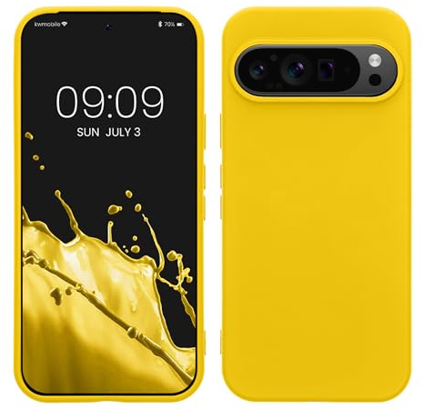 kwmobile Hülle kompatibel mit Google Pixel 9 / Pixel 9 Pro Hülle - gummierte TPU Silikon Handyhülle - Schutzhülle für kabelloses Laden - Case in Strahlend Gelb