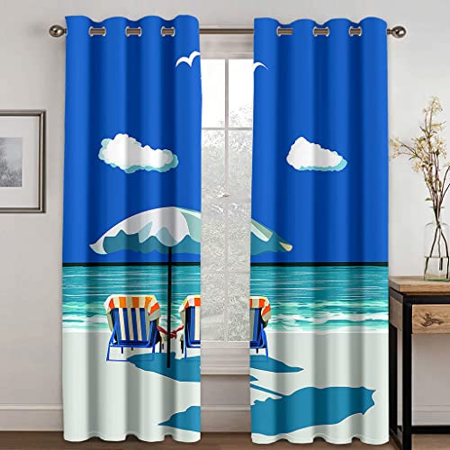 Vorhang Blickdicht Ösenschal Verdunkelungsvorhang Digitaldruck 3D Stilvolle Strandlandschaft Gardinen Wohnzimmer Schlafzimmer Thermovorhang Deko Vorhänge 2Er Set - 260X280Cm(H X B)