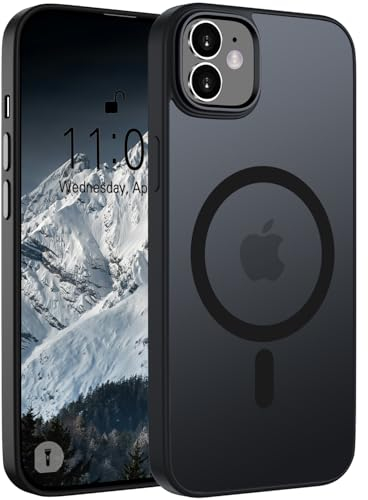 Andwing für iPhone 11 Hülle Magnetisch [Kompatibel mit MagSafe] Matt Anti-Fingerprint Schutzhülle – Stoßfest Militärstandard (MIL-STD-810G), Ultradünn & rutschfest für iPhone 11-Schwarz