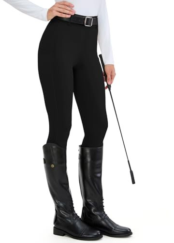 H.MILES Reitleggings Damen Vollbesatz High Waist Elastische Reithose Damen mit Handytasche Gürtelschlaufen Schwarz M