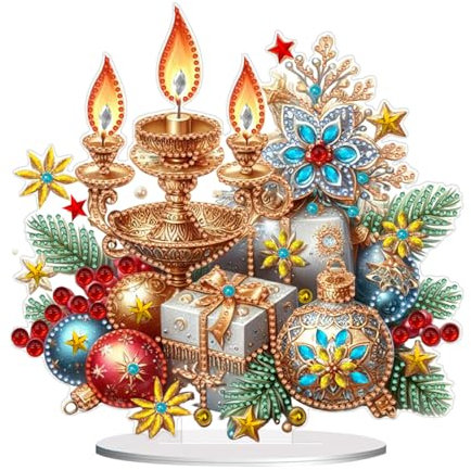 CXINLky DIY Diamond Painting Weihnachten Tisch Deko, 5D Diamant Painting Weihnachten Tischdeko, Diamant Malerei Stehend Kunst Set für Anfänger Hausgeschenk Deko-24-Weihnachtskerzenständer