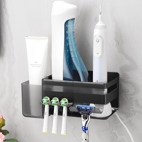 ALOCEO Zahnbürstenhalter Elektrische Zahnbürste mit 3 Haken, Edelstahl Badezimmer Zahnbürstenhalter ohne Bohren Wand, Schwarz