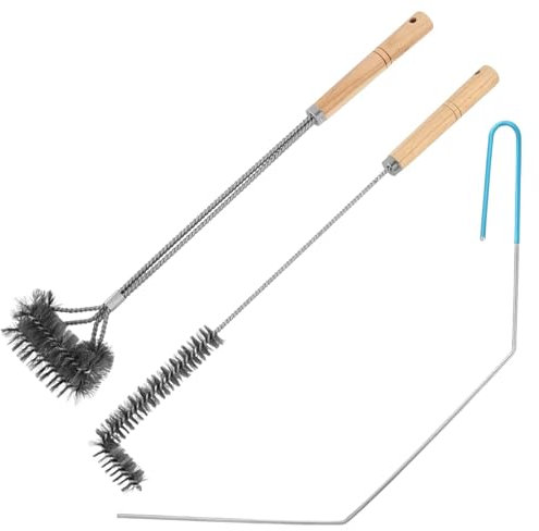 3PCS Brass Bristles Fryer Cleaning Tools L Shaped Fryer Cleaning Brush Long Handle Fryer Basket Cleaning Brush,Deep Fryer Cleanout Rod,Bristles for Grill BBQ Cleaning