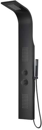 Colonna Doccia Idromassaggio Multifunzione H 145 Cm In Alluminio Nero Opaco Con Soffione, Getto Effetto Cascata, Doccino E Getti Orizzontali, Completa Di Flessibile