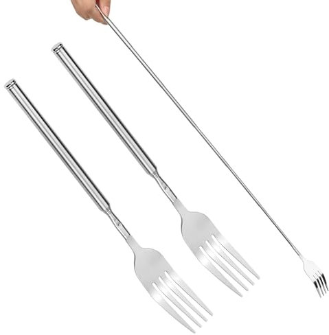 DRERIO 2 Stück Teleskopgabel Ausziehbare Gabel Lange 22-64 cm Edelstahl Teleskop gabel Besteck, lange gabel zum ausziehen fonduegabeln Besteck für BBQ Toasten Abendessen Obst Dessert