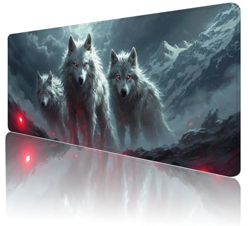 Grey Mouse Mat Gaming Mouse Pad xxl 700x300x3mm With Anti-Slip Base and Waterproof Surface Desk Mat Wolf Mousepad, Soft Smooth Surface Mouse Matt Large Mouse Mats for Desk PC, Laptop, Decor Gift,Y-149