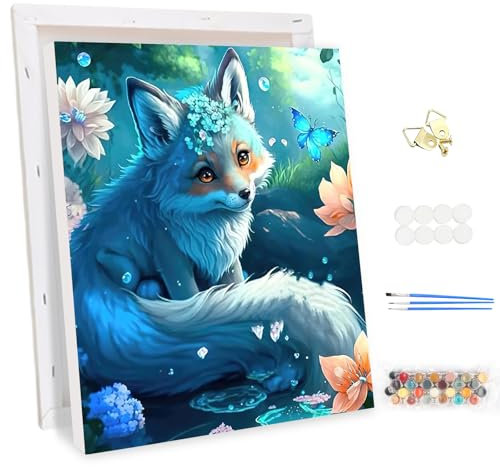 MEIYUDA Peinture par Numero Adulte avec Cadre Renard animal, DIY Peinture Acrylique pour Adultes Débutants Facile sur Toile Avec Peintures et Pinceaux Decoration Maison Cadeau 30x40cm