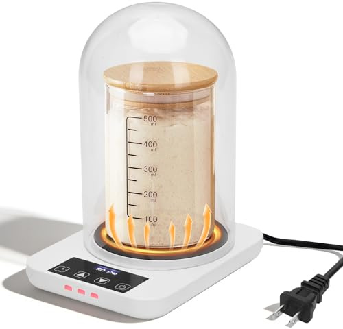 Sauerteig-Starterwärmer mit Glaskuppel, präzise -17,2 °C Thermostatsteuerung (21,1–37,8 °C), Sauerteigwärmer und Kuppel für das Backen zu Hause, 12-Stunden-Timer, automatische Erwärmung an/aus