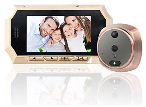 5-inch Smart Cat Eye Free Punching Video Doorbell Electronic Cat Eye Wireless Mobile Phone Remote Night Vision Doorbell Door Open Chime (Color : Brass) (1)