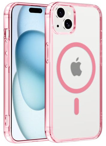Coiwxmoi Coque Magnétique pour Apple iPhone 15 6.1,Compatible avec MagSafe Recharge sans Fil,Transparent Etui PC Dur + TPU Bumper Antichoc Anti-Rayures Protection Housse,Rose