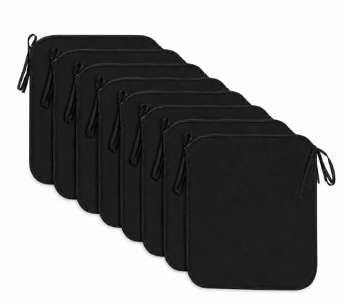 L S U Waterproof Chair Cushion Seat Pads Outdoor Tie-On Garden Patio Kitchen Office Chairs- Pack of 2, 4, 6, 8 (Pack 8 Black)